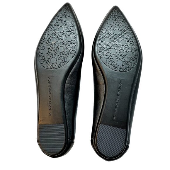 Adrienne Vittadini Fox Ballerina Flat Scalloped Pointed Toe Black Leather Size 9 - Picture 6 of 10